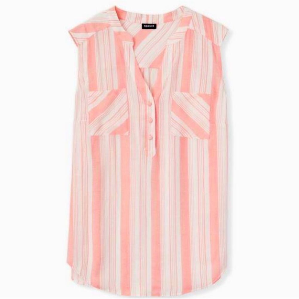 Torrid Harper Gauze Pullover Tank 1X Pink White Striped
